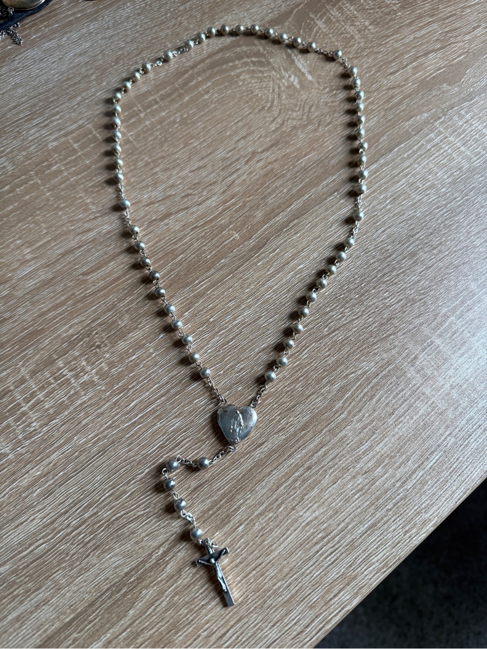 Silver Heart Locket Rosary Necklace